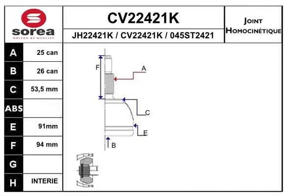 CV22421K EAI Шарнирный комплект, приводной вал (фото 2)