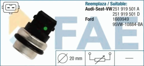 33620 FAE Датчик, температура охлаждающей жидкости (фото 2)
