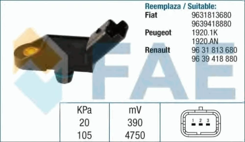 15009 FAE Датчик, давление во впускной трубе (фото 2)