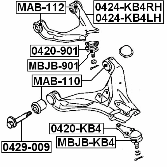 MBJB-KB4 FEBEST ремонтный комплект, несущие / направляющие шарниры (фото 2)