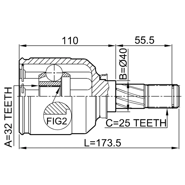 0211-SR20LH FEBEST Шарнирный комплект, приводной вал (фото 4)