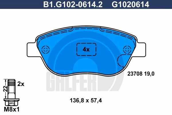 B1.G102-0614.2 GALFER Комплект тормозных колодок, дисковый тормоз (фото 2)