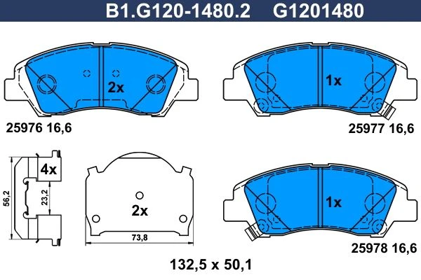 B1.G120-1480.2 GALFER Комплект тормозных колодок, дисковый тормоз (фото 2)