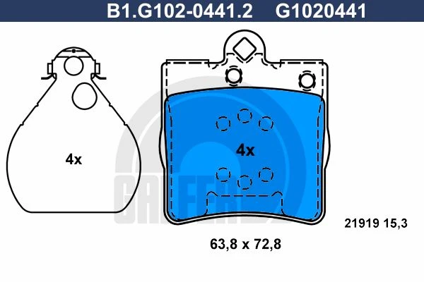B1.G102-0441.2 GALFER Комплект тормозных колодок, дисковый тормоз (фото 2)