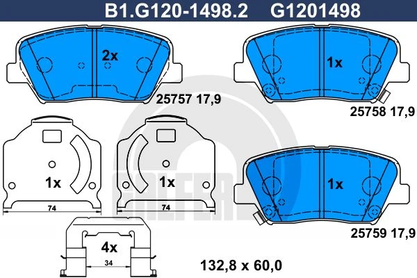 B1.G120-1498.2 GALFER Комплект тормозных колодок, дисковый тормоз (фото 2)