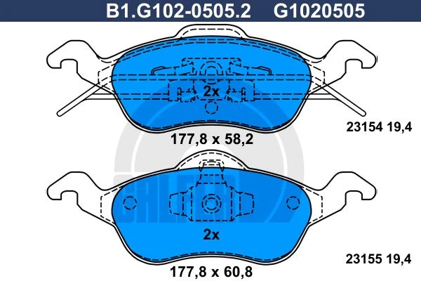 B1.G102-0505.2 GALFER Комплект тормозных колодок, дисковый тормоз (фото 2)