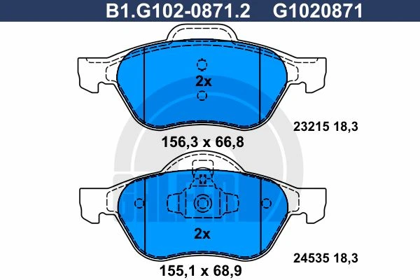 B1.G102-0871.2 GALFER Комплект тормозных колодок, дисковый тормоз (фото 2)
