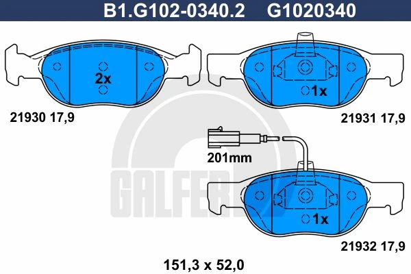 B1.G102-0340.2 GALFER Комплект тормозных колодок, дисковый тормоз (фото 2)