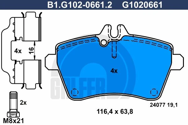 B1.G102-0661.2 GALFER Комплект тормозных колодок, дисковый тормоз (фото 2)
