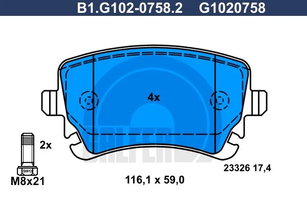 B1.G102-0758.2 GALFER Комплект тормозных колодок, дисковый тормоз (фото 2)