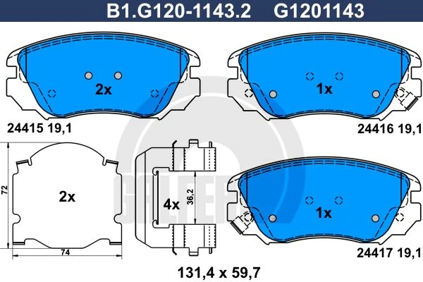 B1.G120-1143.2 GALFER Комплект тормозных колодок, дисковый тормоз (фото 2)