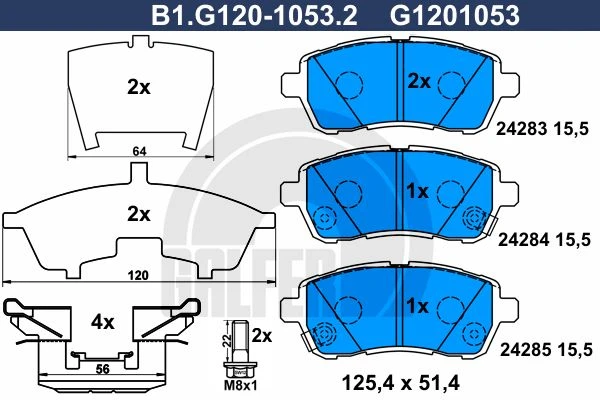 B1.G120-1053.2 GALFER Комплект тормозных колодок, дисковый тормоз (фото 2)