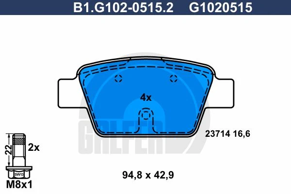 B1.G102-0515.2 GALFER Комплект тормозных колодок, дисковый тормоз (фото 2)