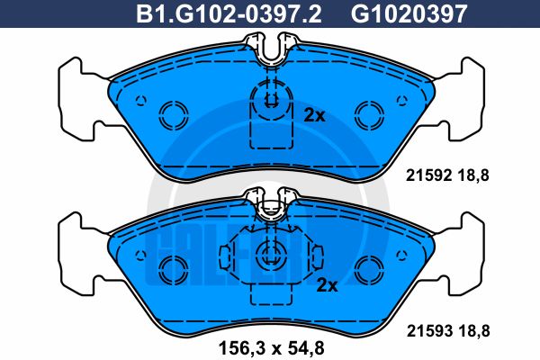 B1.G102-0397.2 GALFER Комплект тормозных колодок, дисковый тормоз (фото 2)