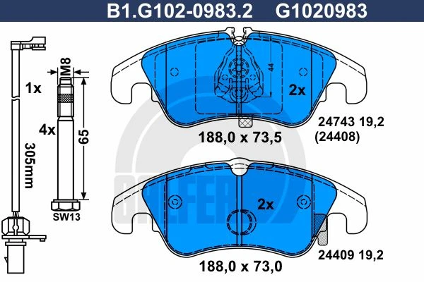 B1.G102-0983.2 GALFER Комплект тормозных колодок, дисковый тормоз (фото 2)