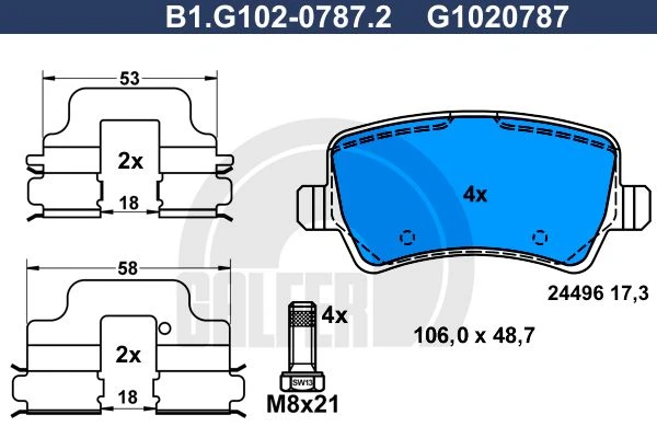 B1.G102-0787.2 GALFER Комплект тормозных колодок, дисковый тормоз (фото 2)