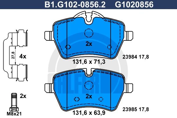 B1.G102-0856.2 GALFER Комплект тормозных колодок, дисковый тормоз (фото 2)