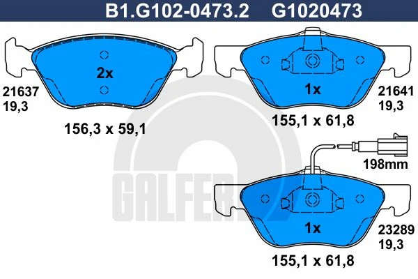 B1.G102-0473.2 GALFER Комплект тормозных колодок, дисковый тормоз (фото 2)