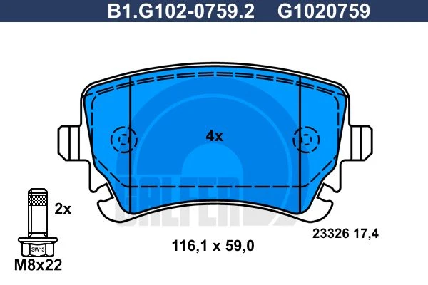 B1.G102-0759.2 GALFER Комплект тормозных колодок, дисковый тормоз (фото 2)