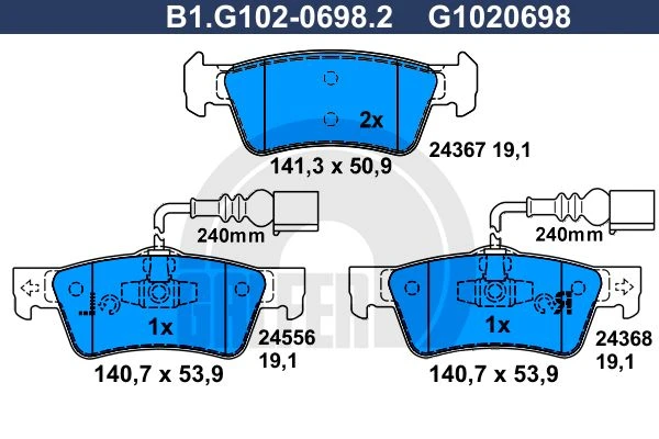 B1.G102-0698.2 GALFER Комплект тормозных колодок, дисковый тормоз (фото 2)