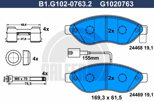 B1.G102-0763.2 GALFER Комплект тормозных колодок, дисковый тормоз (фото 2)