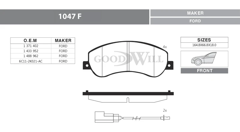 1047 F GOODWILL Комплект тормозных колодок, дисковый тормоз (фото 3)