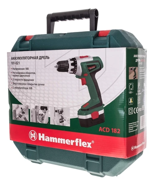 34840 HAMMER Дрель аккумуляторная Hammer Flex ACD182 18.0В 2x1.2ач 10мм 0-400/0-1200об/мин 22нм в кейсе (фото 3)
