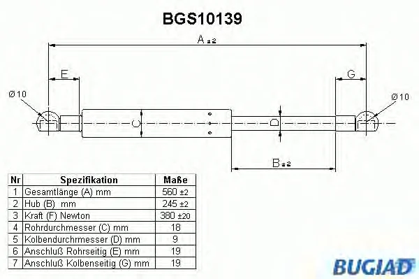 BGS10139 BUGIAD Газовый амортизатор крышки багажника, заднего стекла, капота (фото 1)