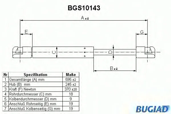 BGS10143 BUGIAD Газовый амортизатор крышки багажника, заднего стекла, капота (фото 1)