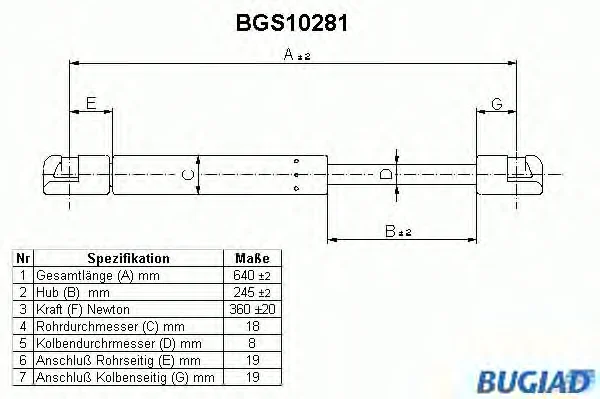 BGS10281 BUGIAD Газовый амортизатор крышки багажника, заднего стекла, капота (фото 1)