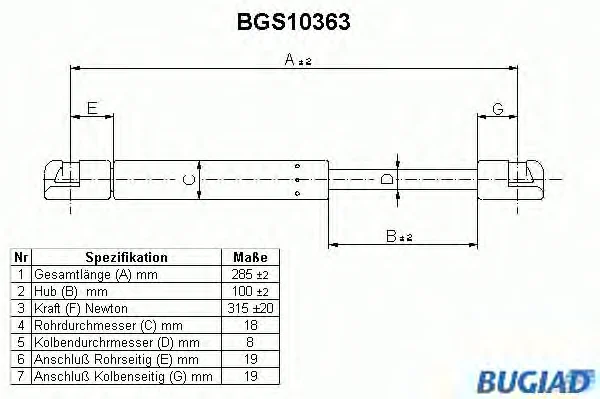 BGS10363 BUGIAD Газовый амортизатор крышки багажника, заднего стекла, капота (фото 1)