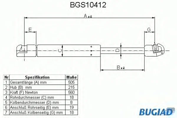 BGS10412 BUGIAD Газовый амортизатор крышки багажника, заднего стекла, капота (фото 1)