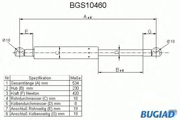 BGS10460 BUGIAD Газовый амортизатор крышки багажника, заднего стекла, капота (фото 1)
