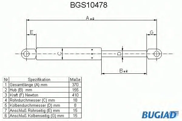 BGS10478 BUGIAD Газовый амортизатор крышки багажника, заднего стекла, капота (фото 1)