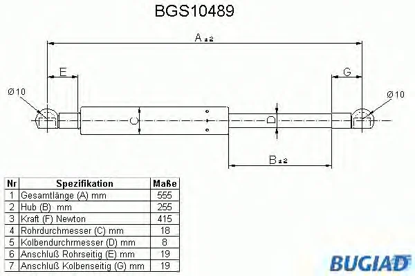 BGS10489 BUGIAD Газовый амортизатор крышки багажника, заднего стекла, капота (фото 1)
