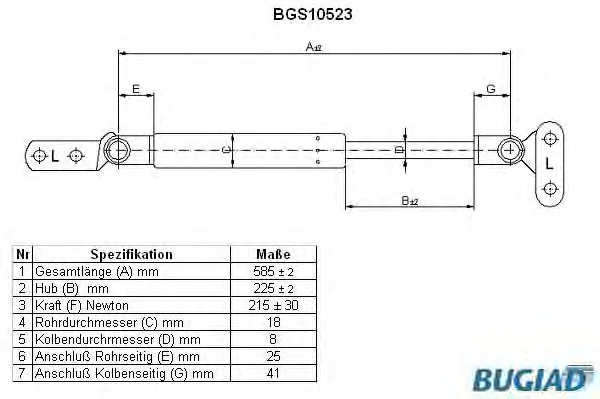 BGS10523 BUGIAD Газовый амортизатор крышки багажника, заднего стекла, капота (фото 1)