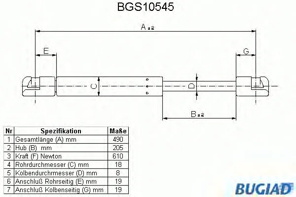 BGS10545 BUGIAD Газовый амортизатор крышки багажника, заднего стекла, капота (фото 1)