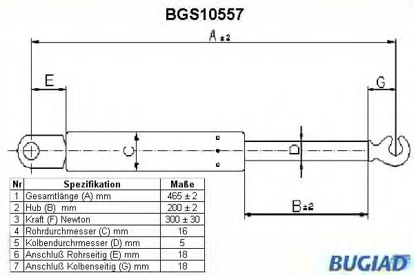 BGS10557 BUGIAD Газовый амортизатор крышки багажника, заднего стекла, капота (фото 1)