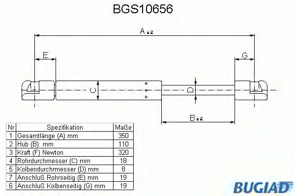 BGS10656 BUGIAD Газовый амортизатор крышки багажника, заднего стекла, капота (фото 1)