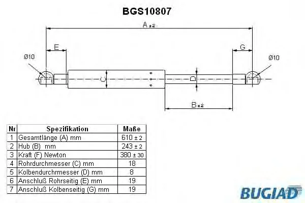 BGS10807 BUGIAD Газовый амортизатор крышки багажника, заднего стекла, капота (фото 1)