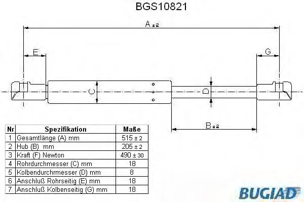 BGS10821 BUGIAD Газовый амортизатор крышки багажника, заднего стекла, капота (фото 1)