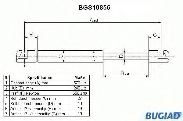 BGS10856 BUGIAD Газовый амортизатор крышки багажника, заднего стекла, капота (фото 1)
