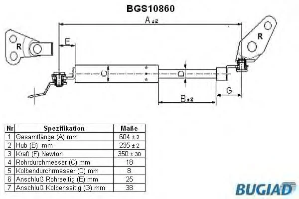 BGS10860 BUGIAD Газовый амортизатор крышки багажника, заднего стекла, капота (фото 1)