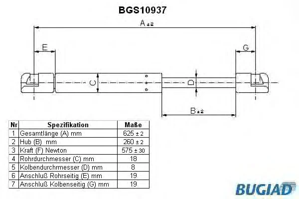 BGS10937 BUGIAD Газовый амортизатор крышки багажника, заднего стекла, капота (фото 1)