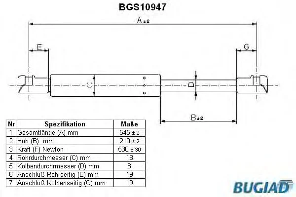 BGS10947 BUGIAD Газовый амортизатор крышки багажника, заднего стекла, капота (фото 1)
