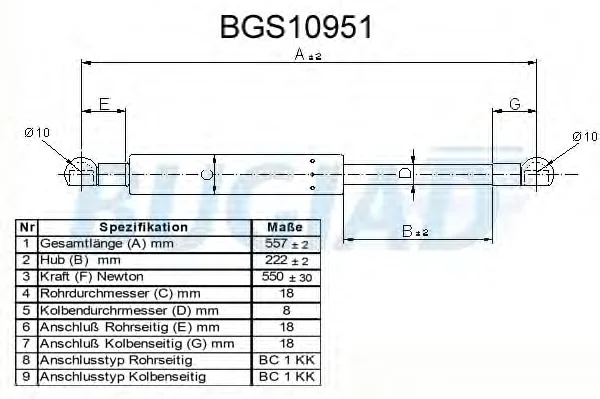 BGS10951 BUGIAD Газовый амортизатор крышки багажника, заднего стекла, капота (фото 1)