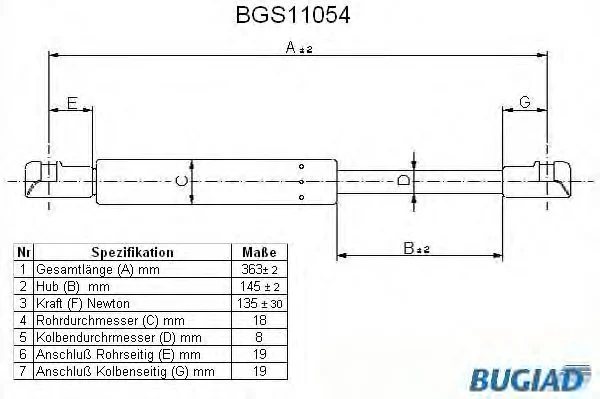 BGS11054 BUGIAD Газовый амортизатор крышки багажника, заднего стекла, капота (фото 1)