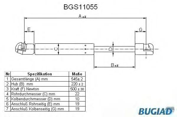 BGS11055 BUGIAD Газовый амортизатор крышки багажника, заднего стекла, капота (фото 1)