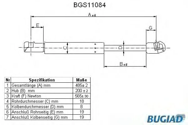 BGS11084 BUGIAD Газовый амортизатор крышки багажника, заднего стекла, капота (фото 1)