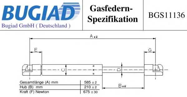 BGS11136 BUGIAD Газовый амортизатор крышки багажника, заднего стекла, капота (фото 1)